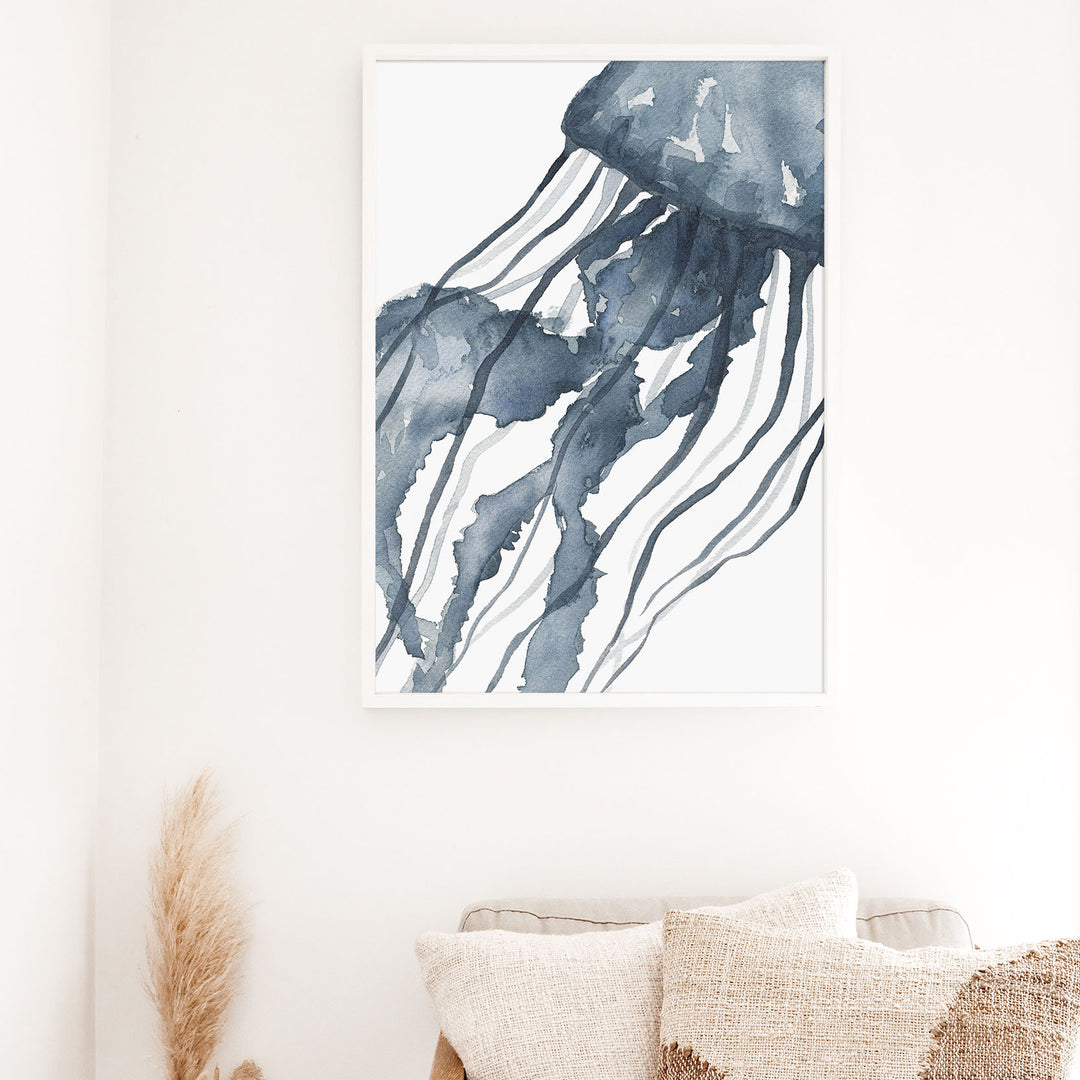 Blue Watercolor Jellyfish No. 1  - Art Print or Canvas - Jetty Home