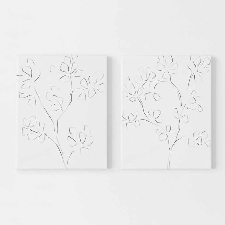 Modern Cherry Blossom Floral Illustration Diptych Set of 2 Wall Art Print or Canvas - Jetty Home