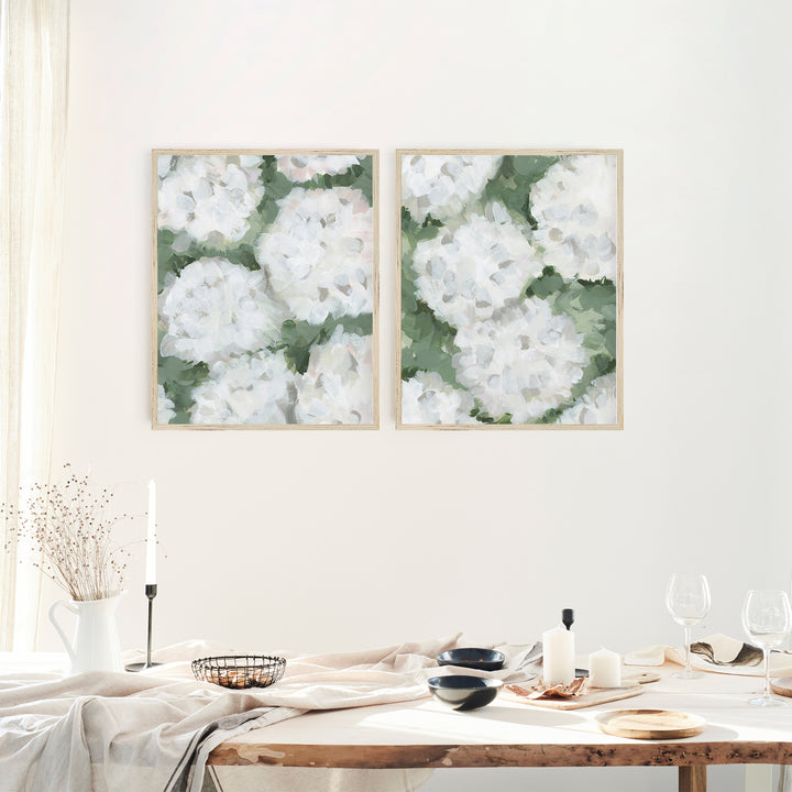 August Hydrangeas Set of 2 Prints or Canvases - Floral Modern Farmhouse Painting from Jetty Home - Above a Table