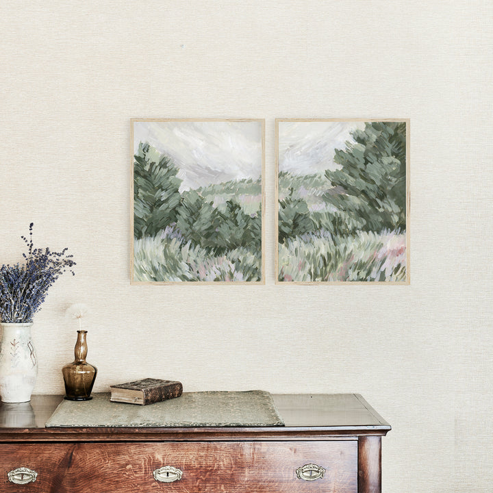 Countryside Views - English Country Landscape Painting by Jetty Home - Framed View Over French Countryside side Table