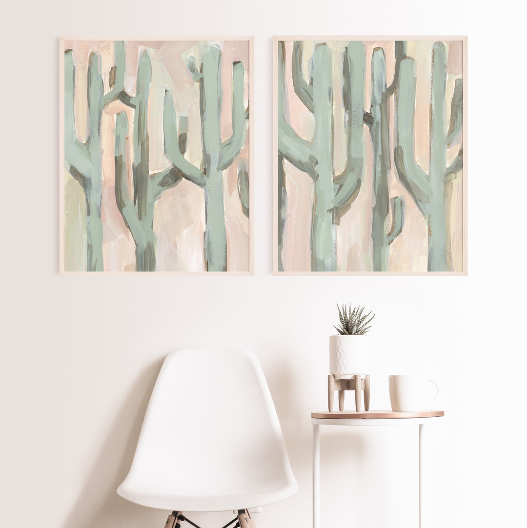 Saguaro Cactus Painting Southwestern Desert Diptych Set of 2 Wall Art Print or Canvas - Jetty Home