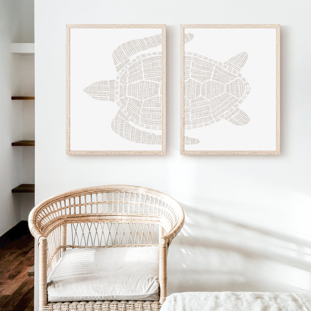 Woven Sea Turtle Diptych - Set of 2  - Art Prints or Canvases - Jetty Home