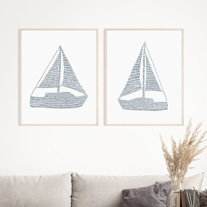 Minimalist Sailboat Diptych - Set of 2  - Art Prints or Canvases - Jetty Home