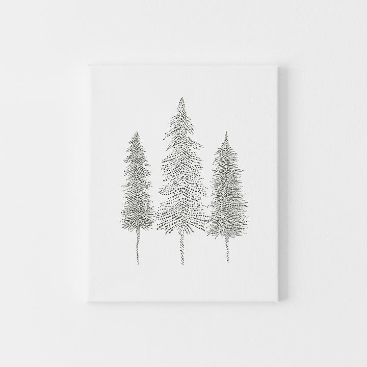 Modern Pine Tree Trio Winter Drawing Wall Art Print or Canvas - Jetty Home