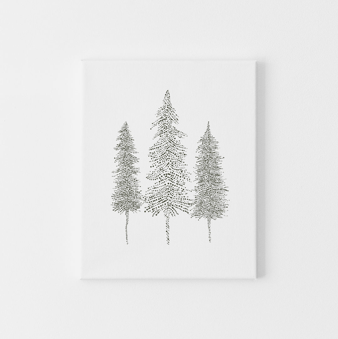 Modern Pine Tree Trio Winter Drawing Wall Art Print or Canvas - Jetty Home