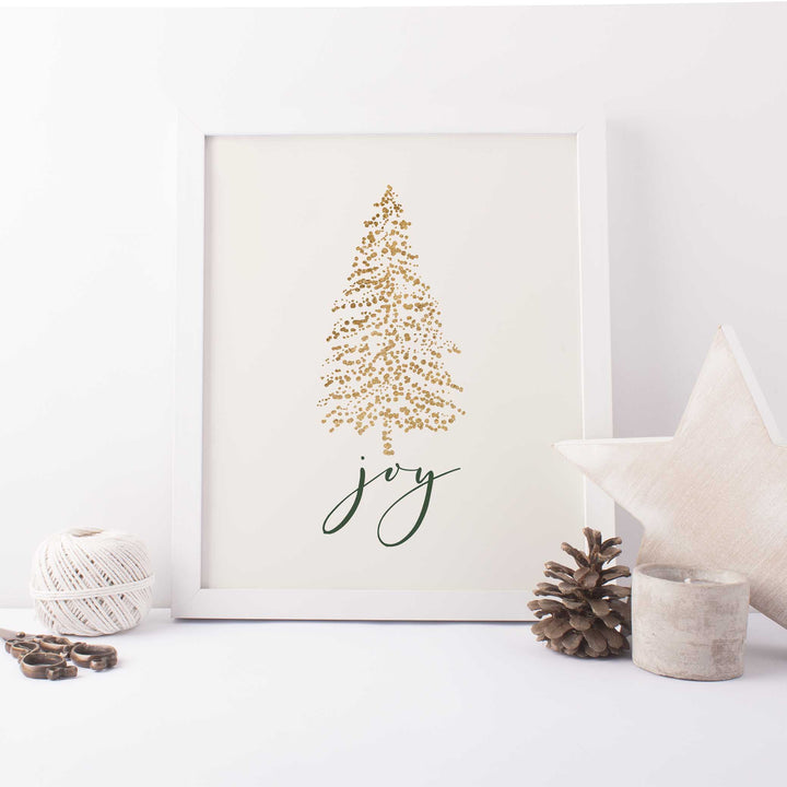 Modern Christmas Gold and Cream Joy Wall Art Print or Canvas - Jetty Home