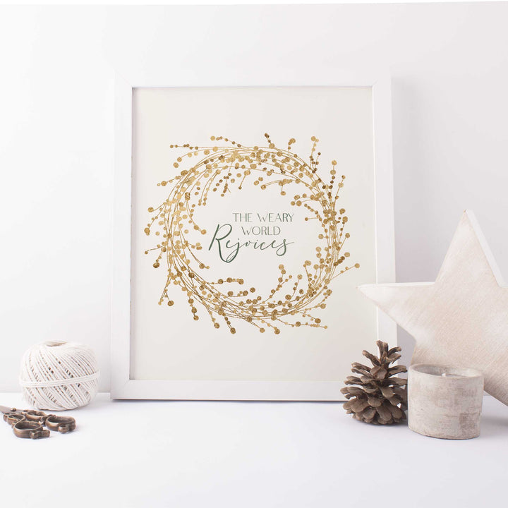 The Weary World Rejoices Gold and Cream Christmas Wall Art Print or Canvas - Jetty Home