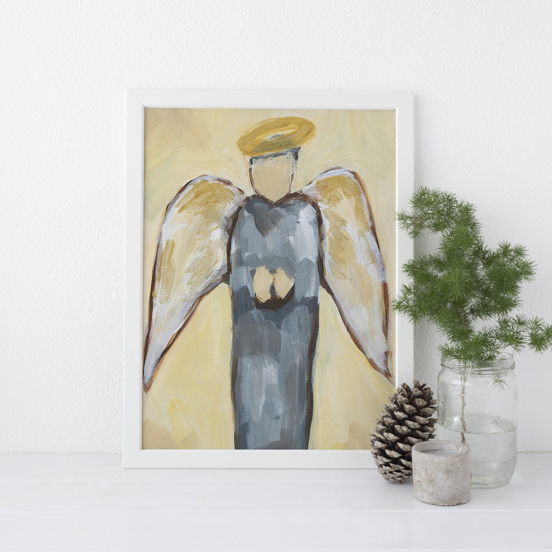 Angel Rustic Blue and Yellow Painting Wall Art Print or Canvas - Jetty Home