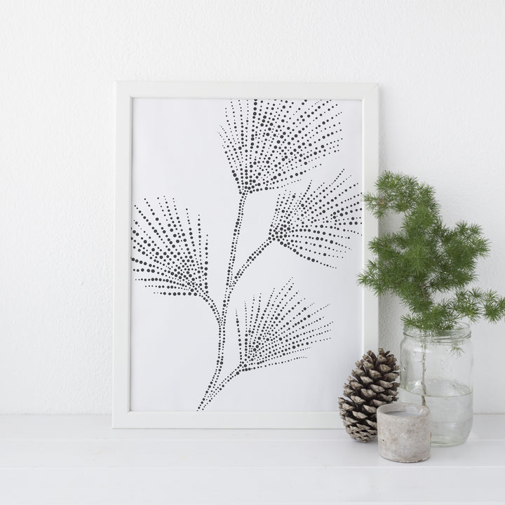 Pine Needles Illustration Gray Modern Minimalist Forest Wall Art Print or Canvas - Jetty Home