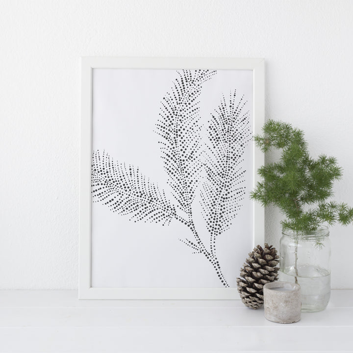 Pine Branch Modern Illustration Gray and White Wall Art Print or Canvas - Jetty Home