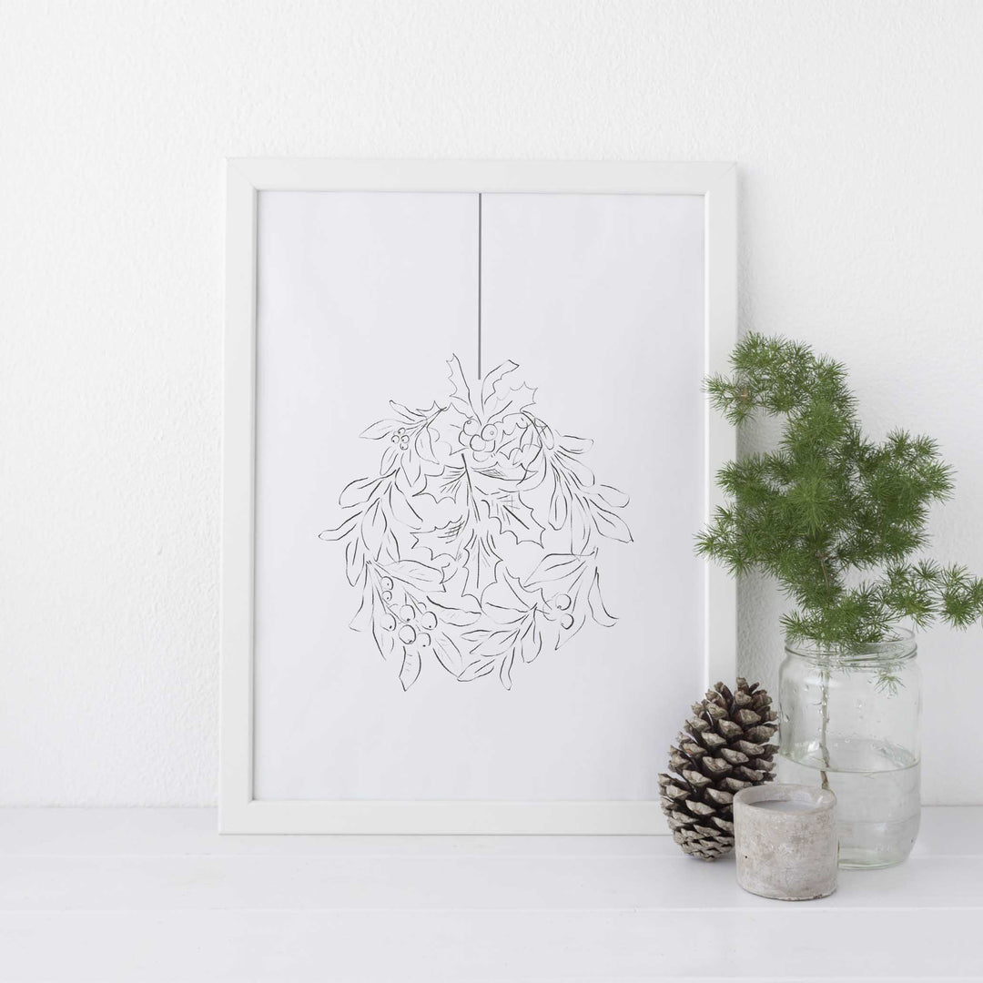 Holly Leaf Illustrated Christmas Ornament Wall Art Print or Canvas - Jetty Home