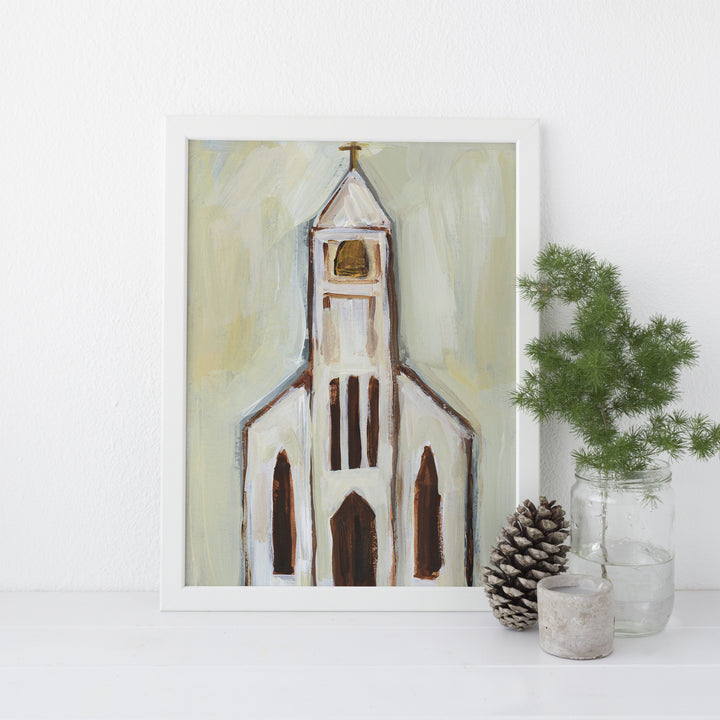 Cream and Beige Church Painting Wall Art Print or Canvas - Jetty Home