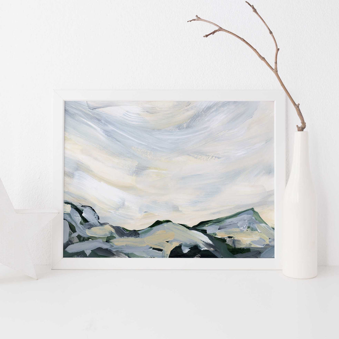 Mountainscape Modern Neutral Painting Winter Wall Art Print or Canvas - Jetty Home