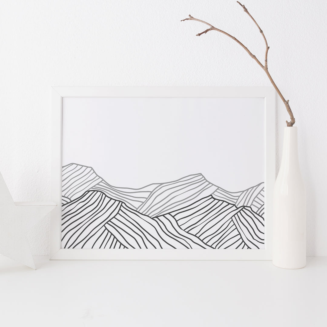 Minimalist Mountainscape Gray and White Wall Art Print or Canvas - Jetty Home