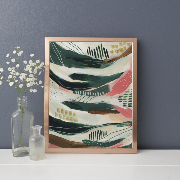 Modern Bold Green and Pink Abstract Tropical Painting Wall Art Print or Canvas - Jetty Home