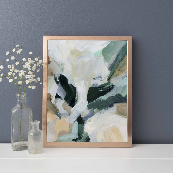 Green and Cream Modern Abstract Painting Statement Wall Art Print or Canvas - Jetty Home