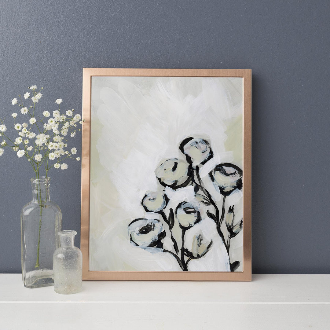 Beige and Black Modern Rose Floral Painting Wall Art Print or Canvas - Jetty Home