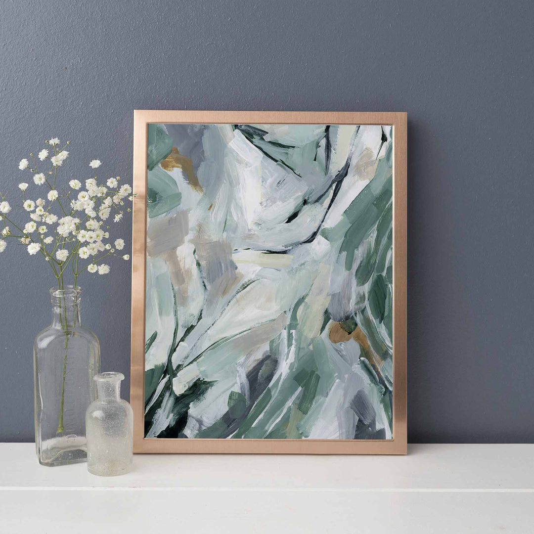 White, Mint and Green Abstract Forest Inspired Painting Wall Art Print or Canvas - Jetty Home
