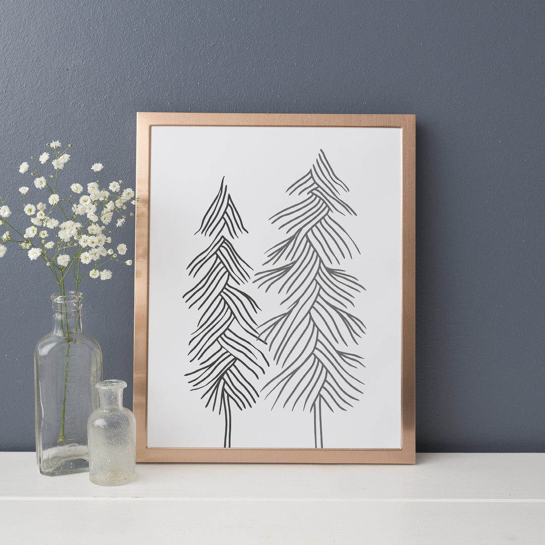 Contemporary Pine Tree Minimalist Forest Winter Wall Art Print or Canvas - Jetty Home