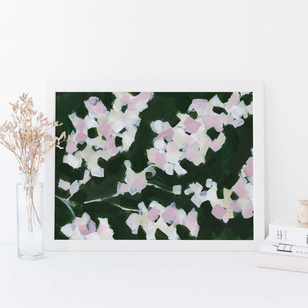 Green and Pink Cherry Blossom Floral Painting Wall Art Print or Canvas - Jetty Home