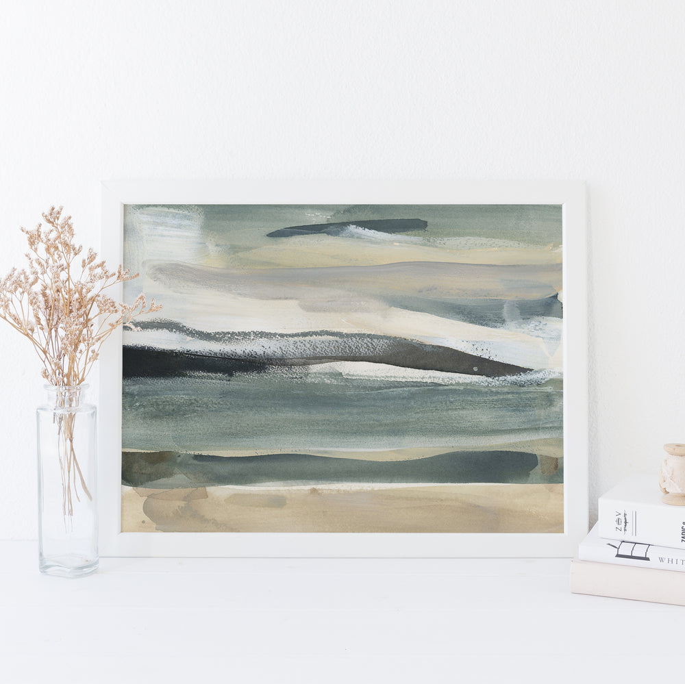 Lake Landscape Neutral Abstract Painting Wall Art Print or Canvas - Jetty Home