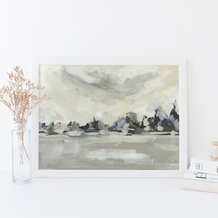 On the Horizon Modern Landscape Beige Painting Wall Art Print or Canvas - Jetty Home
