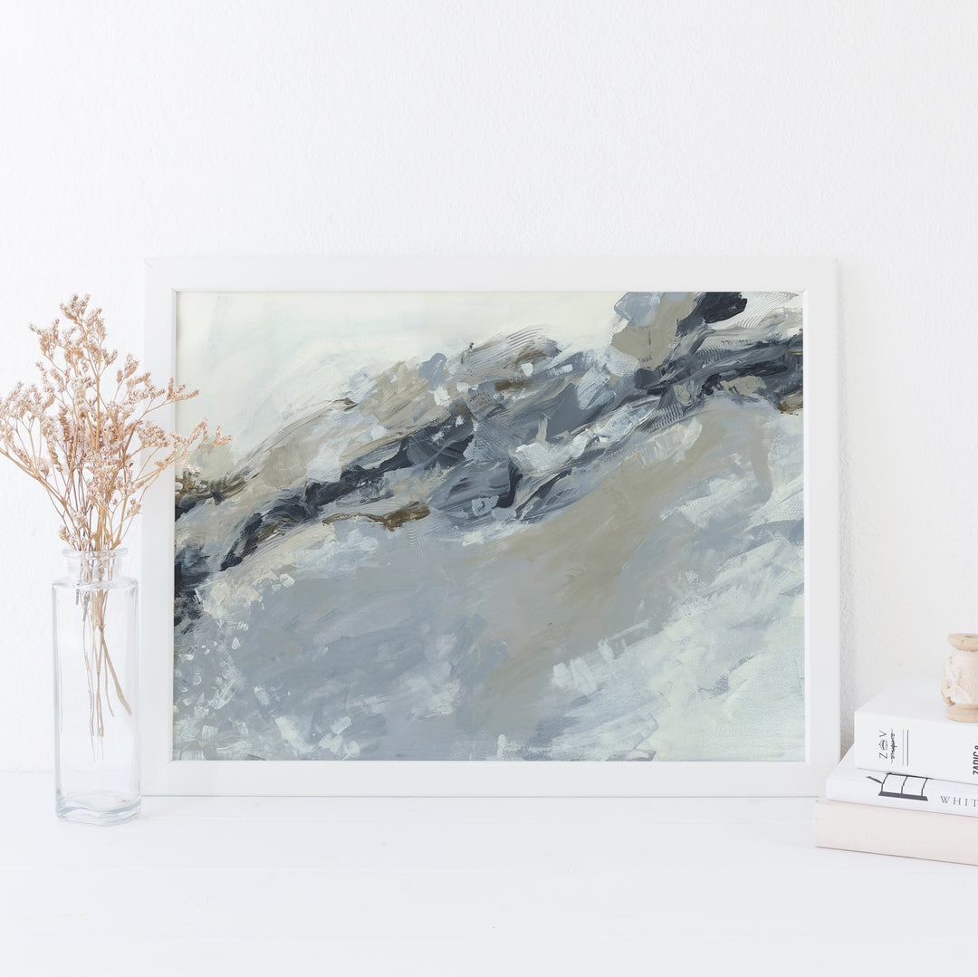 In Motion Modern Abstract White, Beige and Gray Neutral Painting Wall Art Print or Canvas - Jetty Home