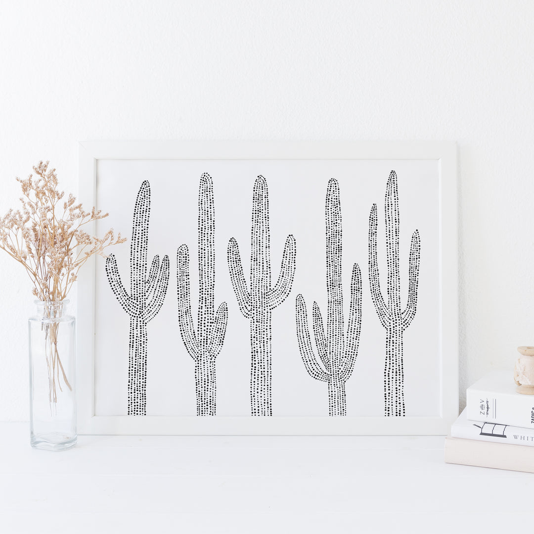 Modern Saguaro Cactus Desert Minimalist Black and White Wall Art Print or Canvas - Jetty Home