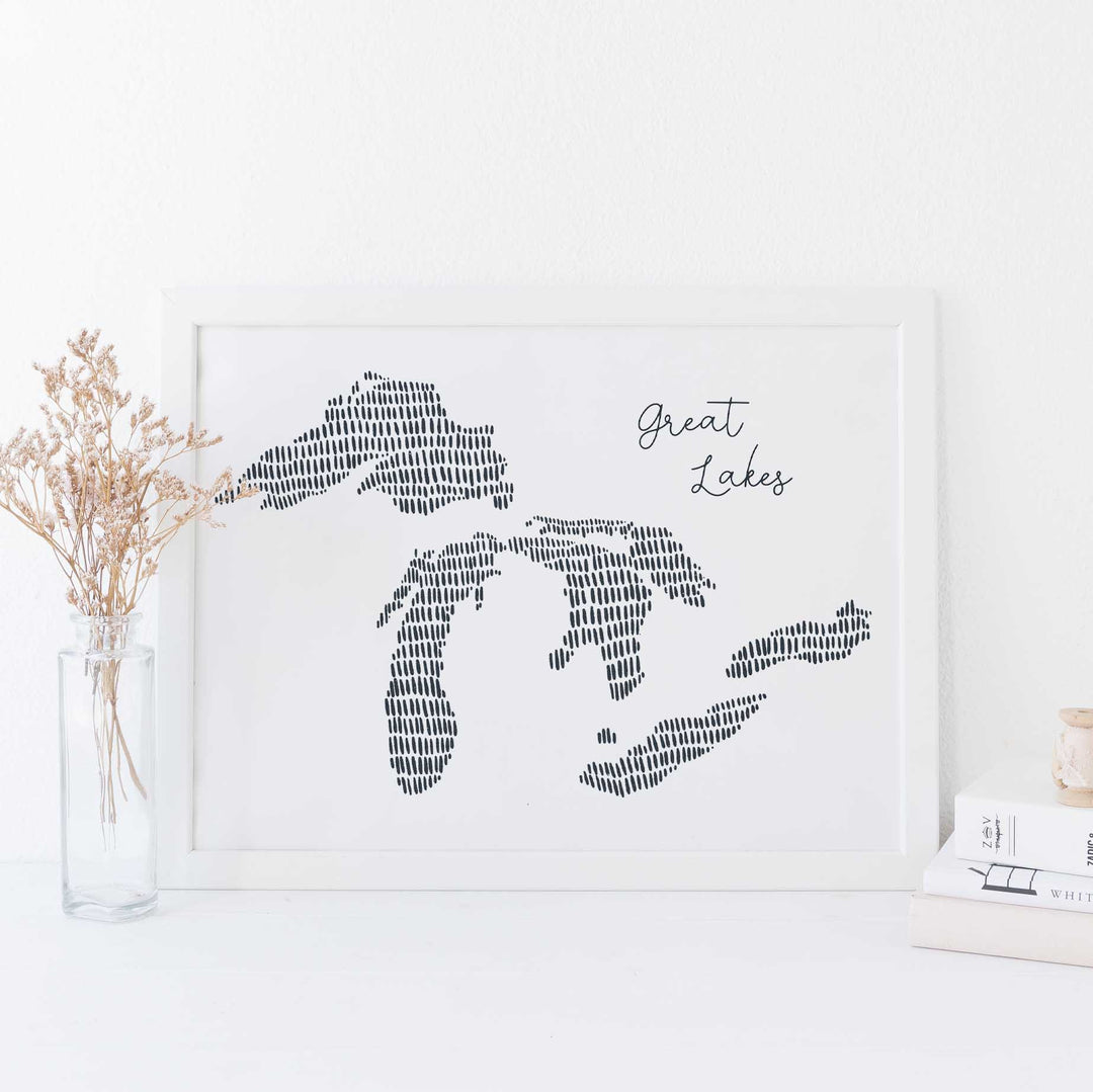 Great Lakes Modern Map Illustration Wall Art Print or Canvas - Jetty Home