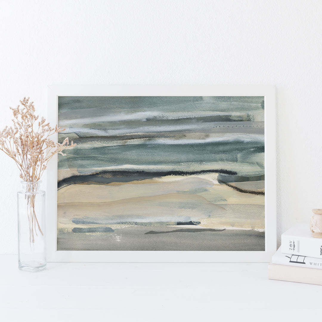 Abstract Lake Landscape Neutral Painting Wall Art Print or Canvas - Jetty Home