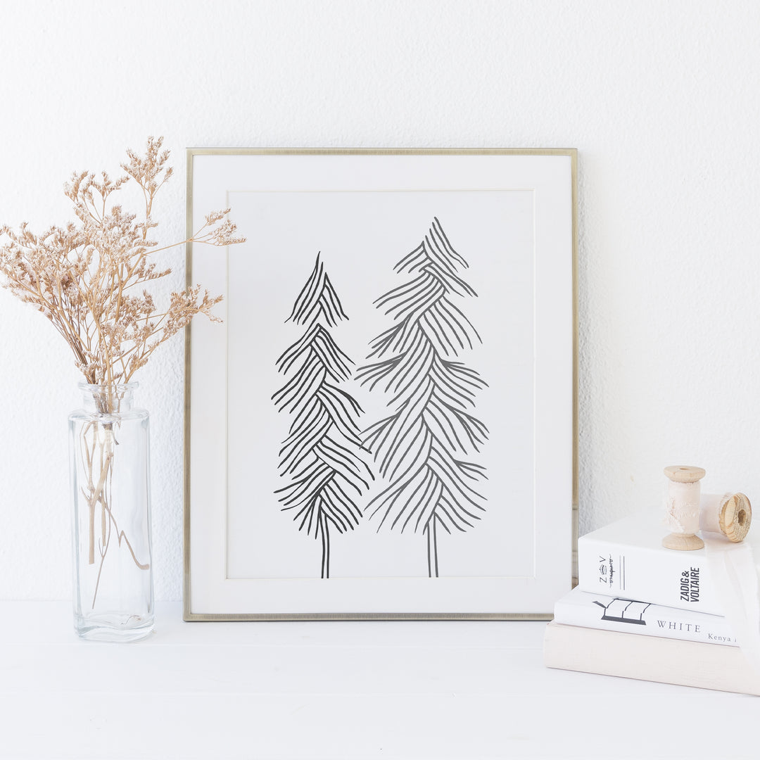 Contemporary Pine Tree Minimalist Forest Winter Wall Art Print or Canvas - Jetty Home