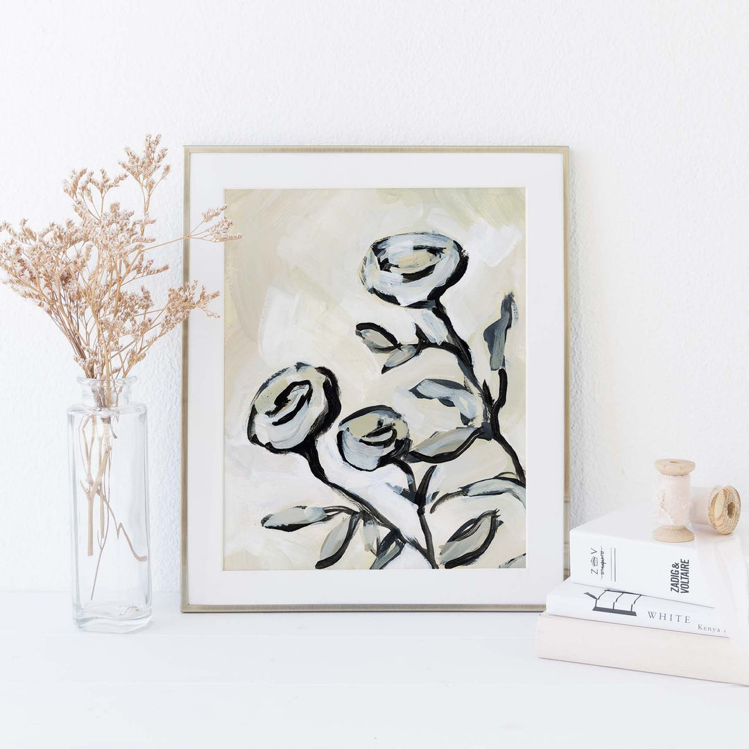 Rose Floral Painting Sophisticated Modern Wall Art Print or Canvas - Jetty Home