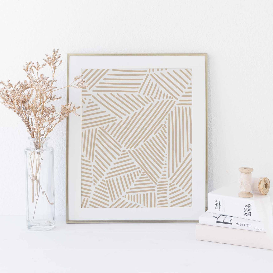 Neutral Beige Abstract Modern Line Mid Century Wall Art Print or Canvas - Jetty Home