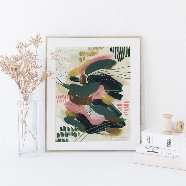 Bold Contemporary Abstract Painting Green, Pink and Gold Wall Art Print or Canvas - Jetty Home