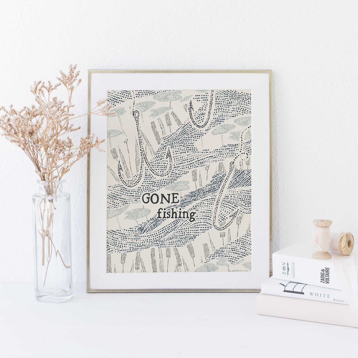 Gone Fishing Whimsical Lake Quote Wall Art Print or Canvas - Jetty Home