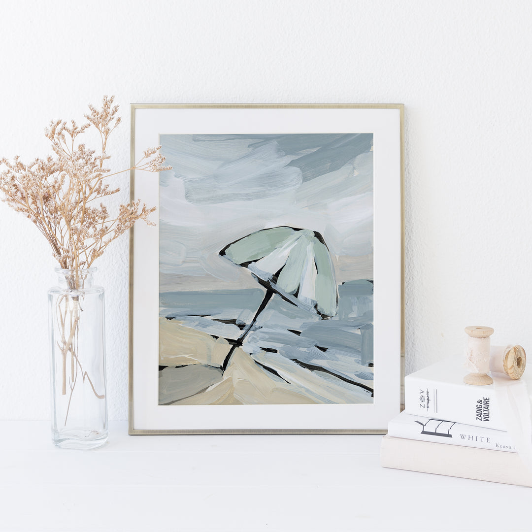 "Umbrella in the Sand" Coastal Painting - Art Print or Canvas - Jetty Home