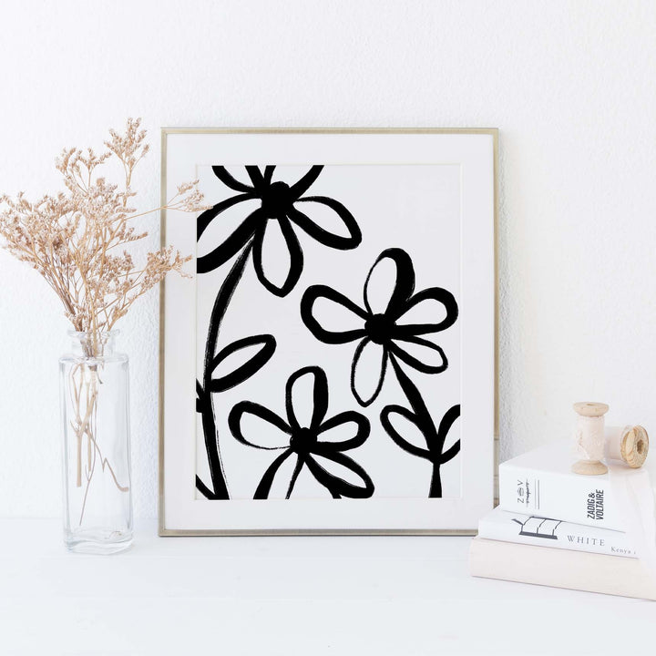 Modern Flower Black and White Botanical Wall Art Print or Canvas - Jetty Home