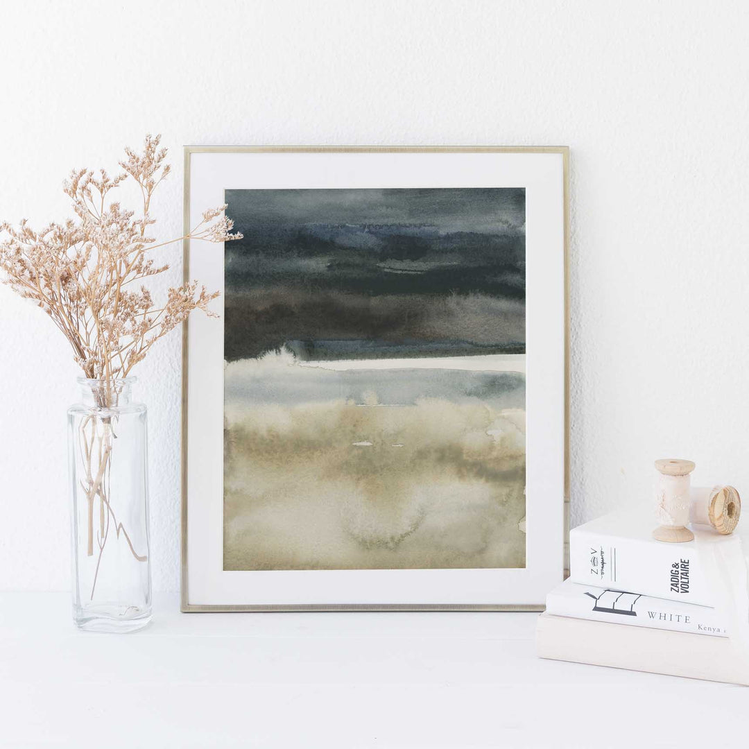 Neutral Lake Landscape Watercolor Painting Wall Art Print or Canvas - Jetty Home