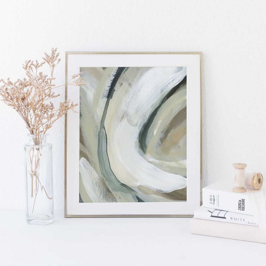 White and Tan Neutral Abstract Flow Painting Wall Art Print or Canvas - Jetty Home