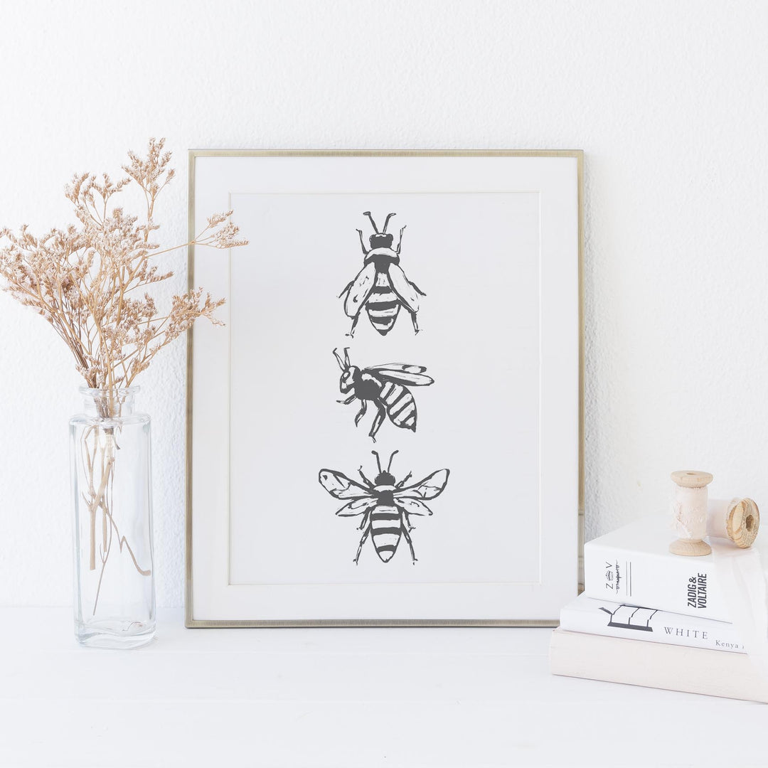 Bee Trio Modern Countryside Wall Art Print or Canvas - Jetty Home