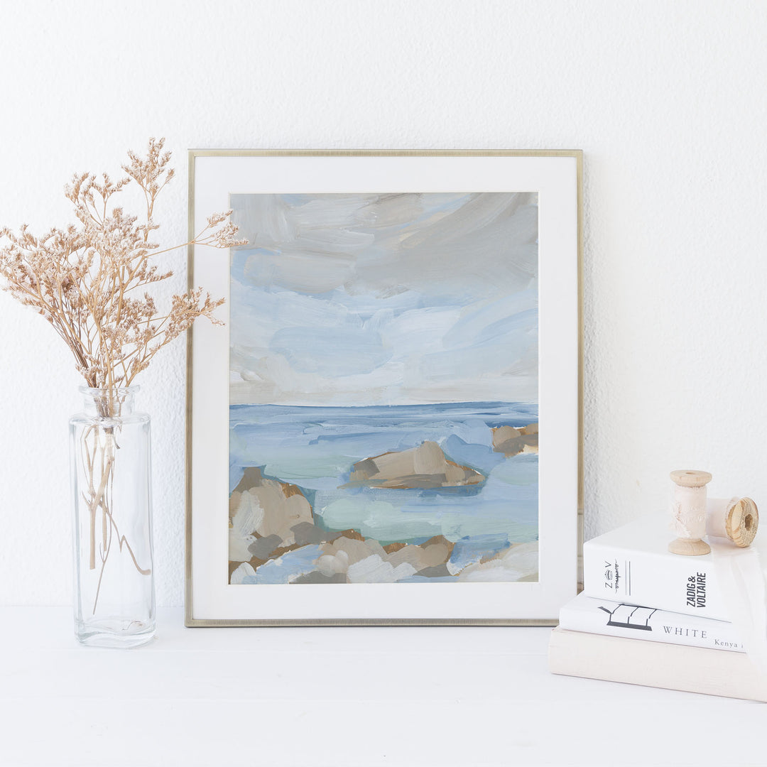 "Rocky Summer Shoals" Oceanscape Beach Painting - Art Print or Canvas - Jetty Home