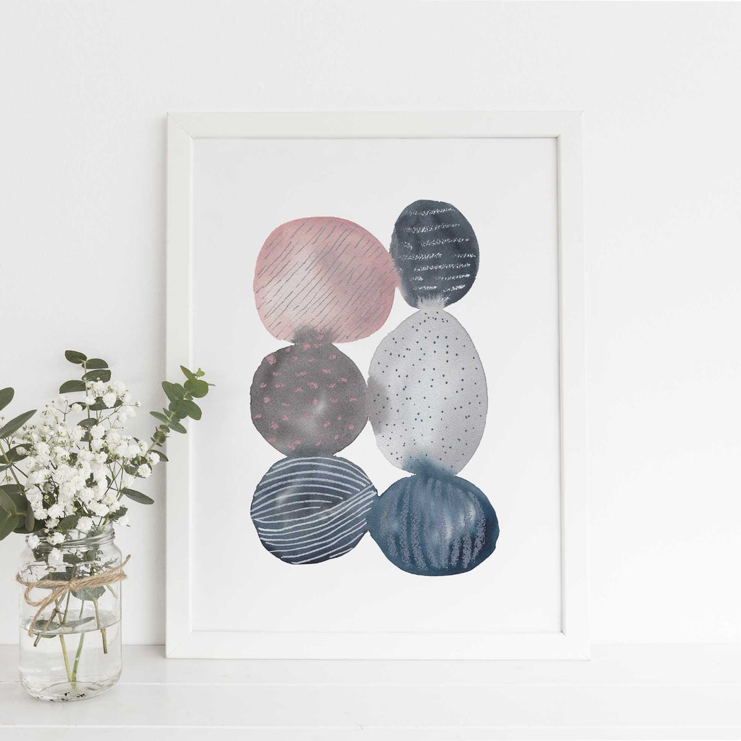 Abstract Circle Painting Blue Gray and Pink Watercolor Wall Art Print or Canvas - Jetty Home