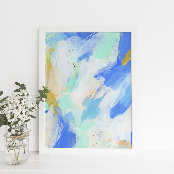 Abstract Painting Modern Beach House Blue Mint White Wall Art Print or Canvas - Jetty Home