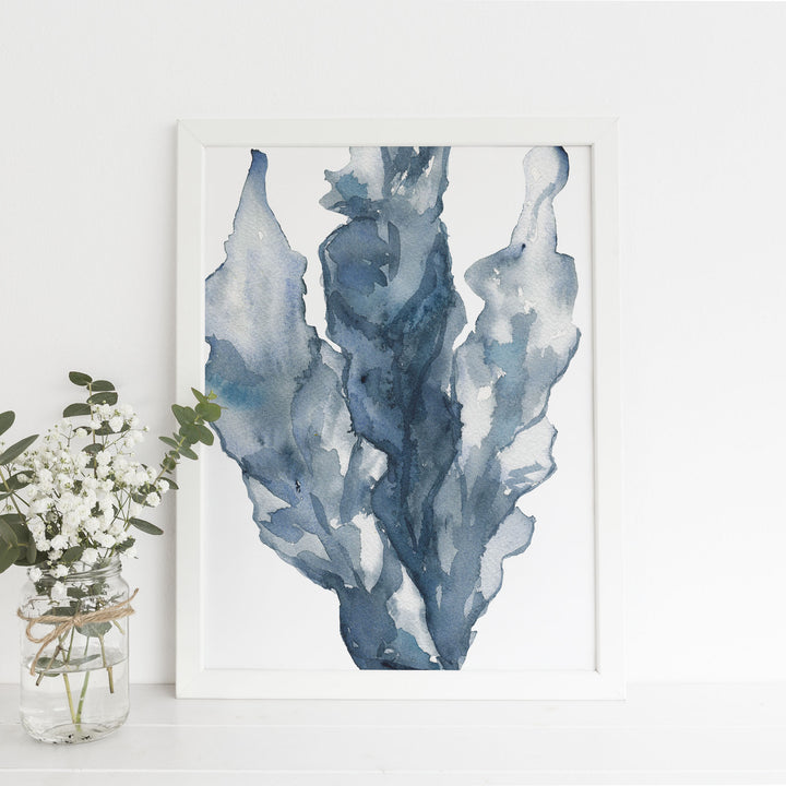 Watercolor Navy Blue Sea Lettuce Art Print or Canvas - Jetty Home