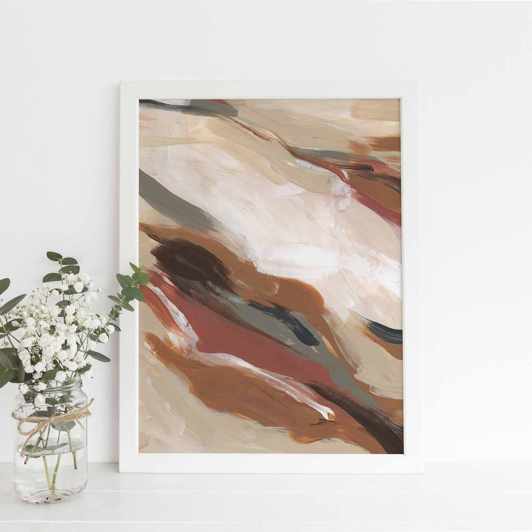 Terracotta Beige and Brown Modern Autumn Abstract Painting Wall Art Print or Canvas - Jetty Home