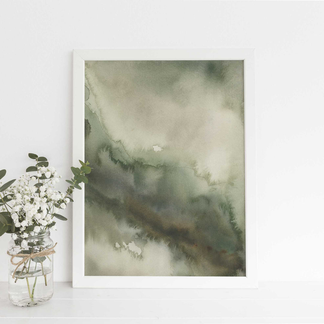 Forest Inspired Green Abstract Watercolor Painting Wall Art Print or Canvas - Jetty Home