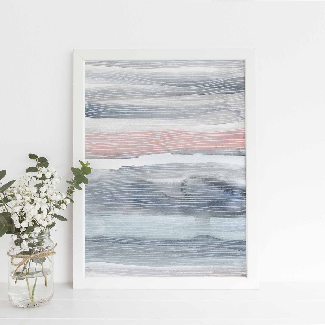 Modern Abstract Line Painting Watercolor Pink and Gray Wall Art Print or Canvas - Jetty Home