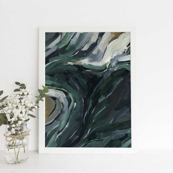 Dark Green Forest Undergrowth Abstract Painting Wall Art Print or Canvas - Jetty Home