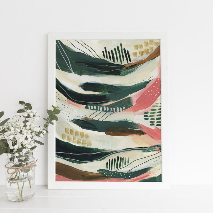 Modern Bold Green and Pink Abstract Tropical Painting Wall Art Print or Canvas - Jetty Home