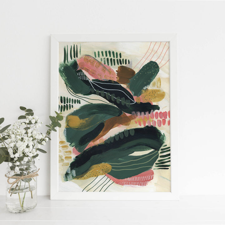 Modern Green and Beige Tropical Abstract Painting Wall Art Print or Canvas - Jetty Home